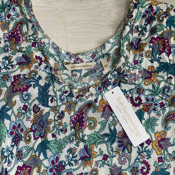 NWT Soft Surroundings Kara Floral Maxi Dress Size L Beach Resort Tiered Flared - Picture 4 of 8